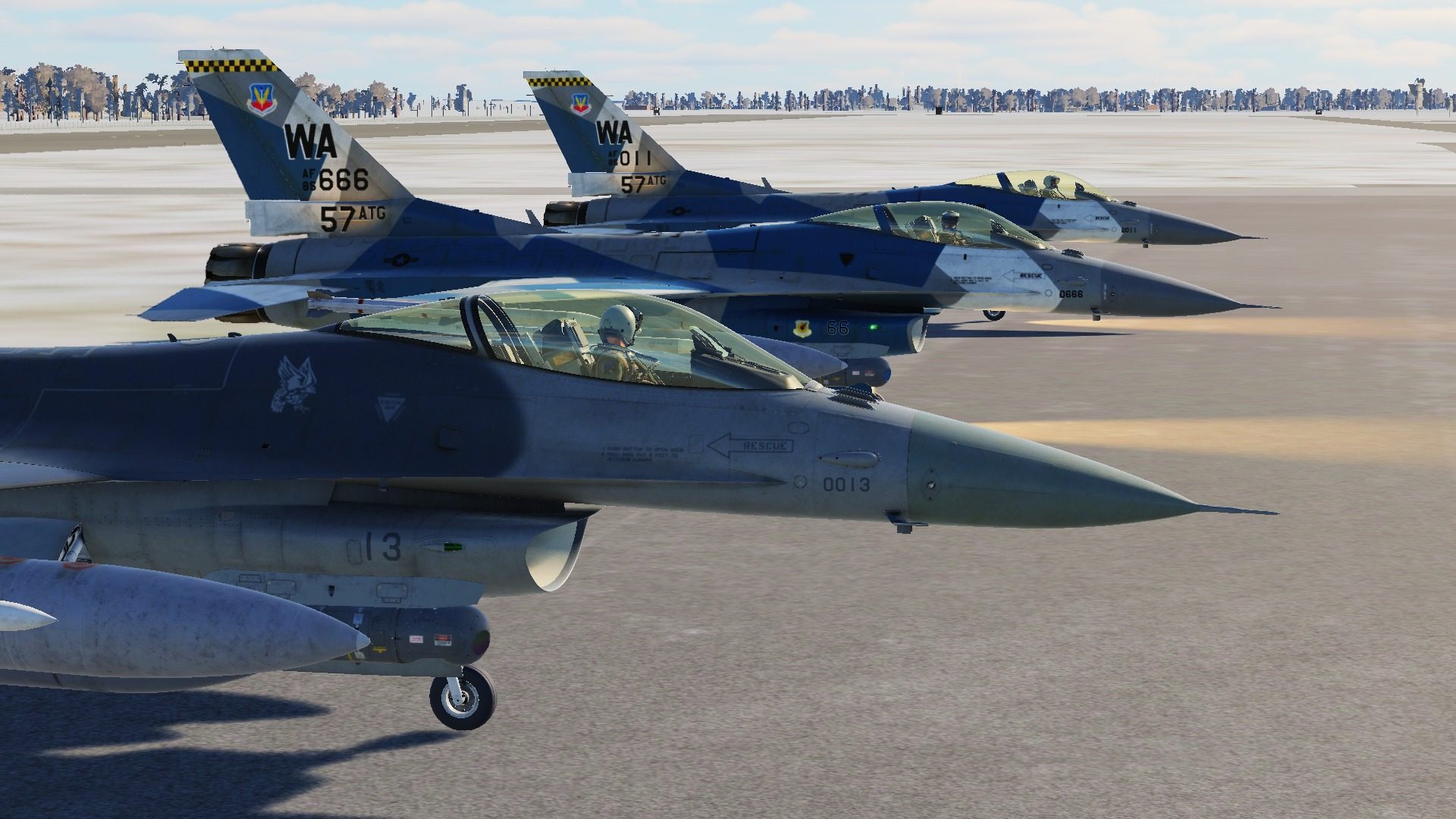 A line of F-16Cs on the ramp